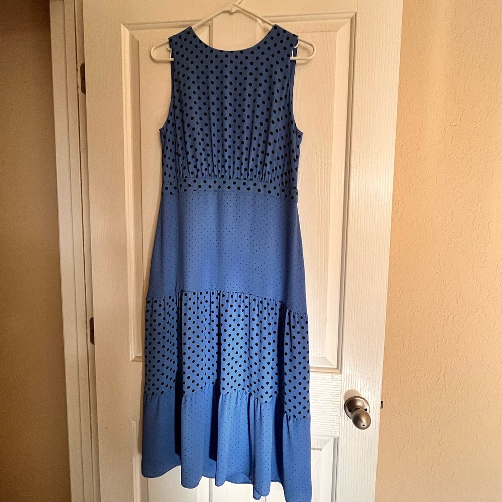 Joseph Ribkoff Blue Polka Dot Sleeveless Dress